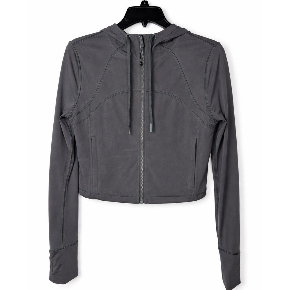 Lululemon Cropped Gray Zip-Up Hoodie Jacket | Lightweight Mesh Back Size 6